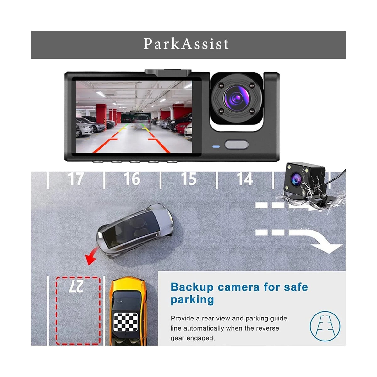WiFi 3-Channel Dash Cam – Front, Inside & Rear | FHD 1080P Mini Car DVR