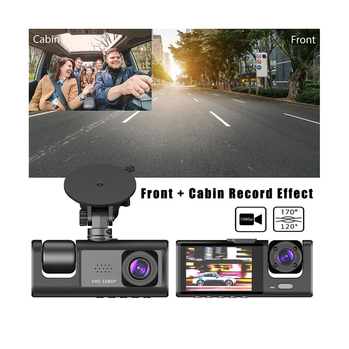 WiFi 3-Channel Dash Cam – Front, Inside & Rear | FHD 1080P Mini Car DVR