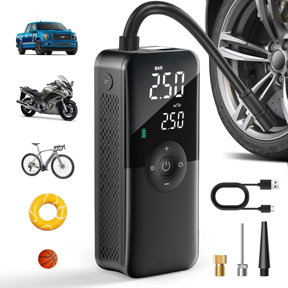 Portable Electric Tire Inflator – Rechargeable Air Pump for Car, Bike & Sports